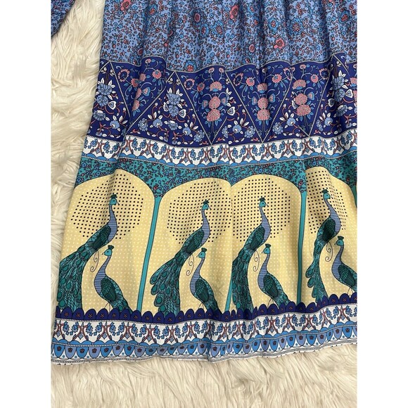 R. Vivimos Dress Artsy Colorful Boho Peacock Blue Floral V-Neck Bold Size 2 - Picture 9 of 12